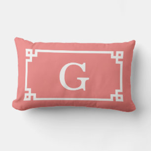 Coussin Rectangle Lt Coral Blanc Cadre Clé grecque N° 2 Monogramme i