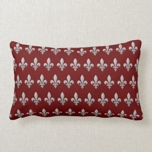 Coussin Rectangle Lumbar rouge royal argenté de Fleur de lys Floral