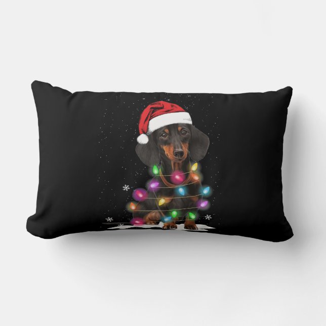 Coussin Rectangle Lumières De Noël Dachshund Avec Neige (Recto)