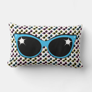 Coussin Rectangle Lunettes de soleil de chat Retro Motif avec bleu