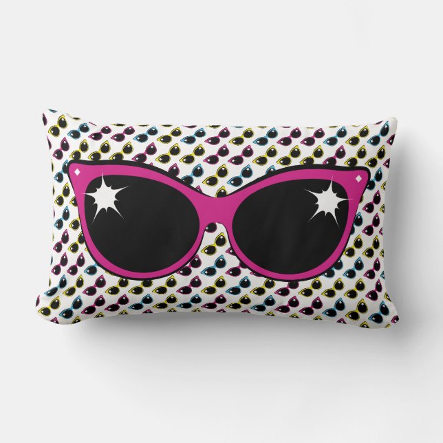 Coussin Rectangle Lunettes de soleil de chat Retro Motif avec rose (Recto)
