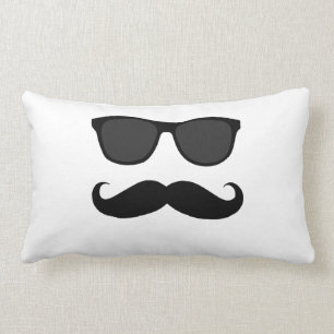 Coussin Rectangle Lunettes de soleil et moustache blanches noires