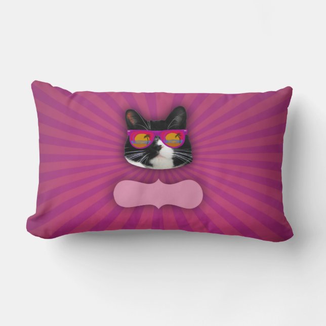 Coussin Rectangle Lunettes de soleil fantastiques Tuxedo Chat Art am (Recto)