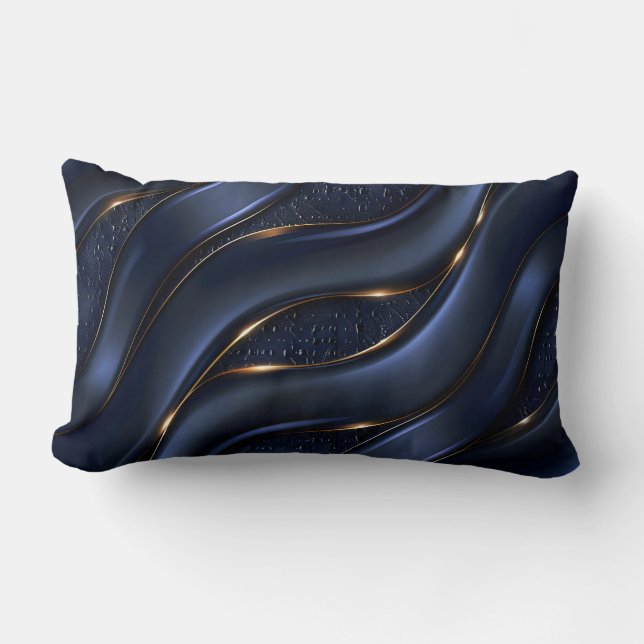 Coussin Rectangle Luxurious Navy Blue et Gold Abstrait (Recto)