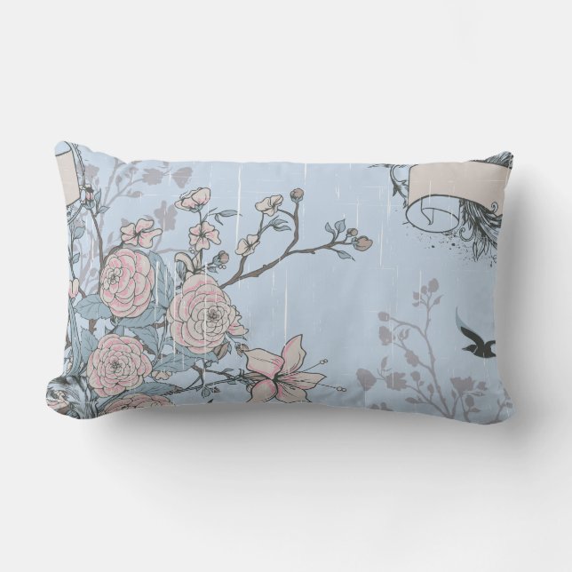 Coussin Rectangle Lys rose asiatique et Roses en bleu (Recto)