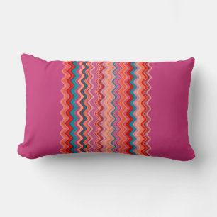 Coussin Rectangle Magenta Coral Saumon Orange Blue Wavy Zigzag