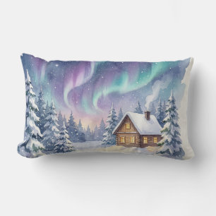 Coussin Rectangle Magical Winter Wonderland - Snowy Forest Cabin wit
