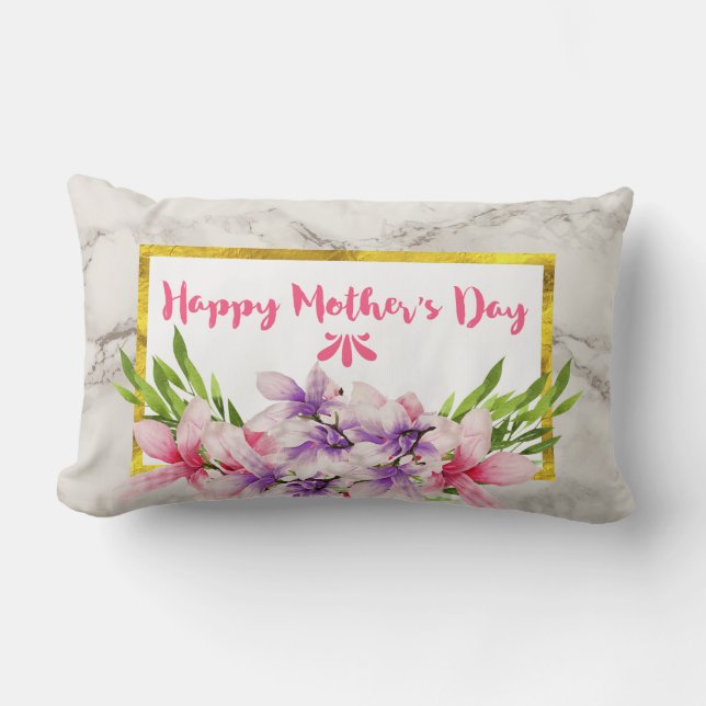 Coussin Rectangle Magnolia Florals à la fête des mères du Marbre bla (Recto)