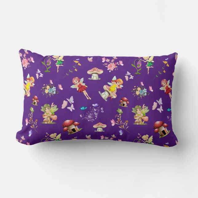 Coussin Rectangle Maison de champignons de fées pourpres à thème (Recto)