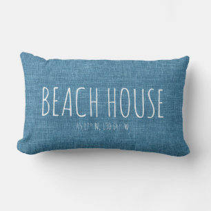 Coussin Rectangle Maison de plage bleue coordonnées personnalisées