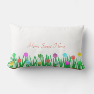 Coussin Rectangle Maison Douce Maison & Fleurs Multicolores sur Fond