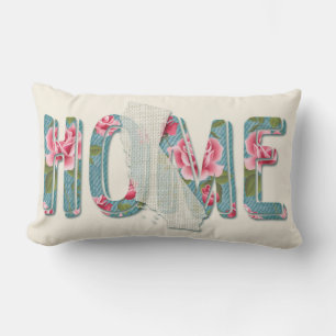 Coussin Rectangle Maison en Californie Aqua, ivoire et Rose