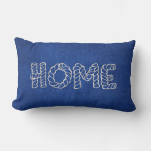 Coussin Rectangle maison en corde design sur bleu