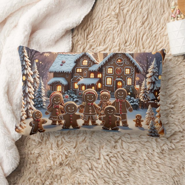 Coussin Rectangle Maison en pain d'épices et famille de pain d'épice (Couverture)