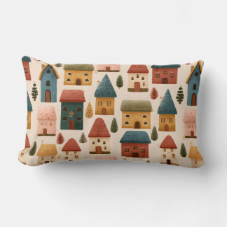 Coussin Rectangle Maisons de Noël rustiques festives motif sans cout