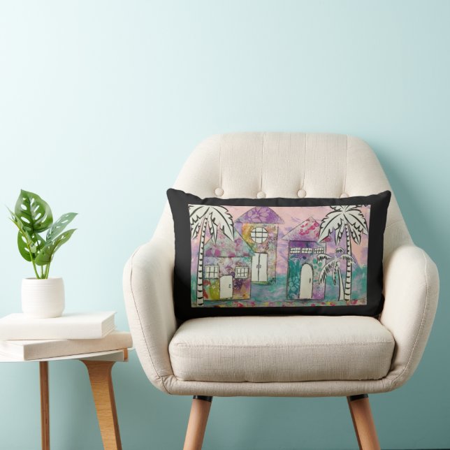 Coussin Rectangle Maisons Tropicales Palmiers Blancs (Chaise)