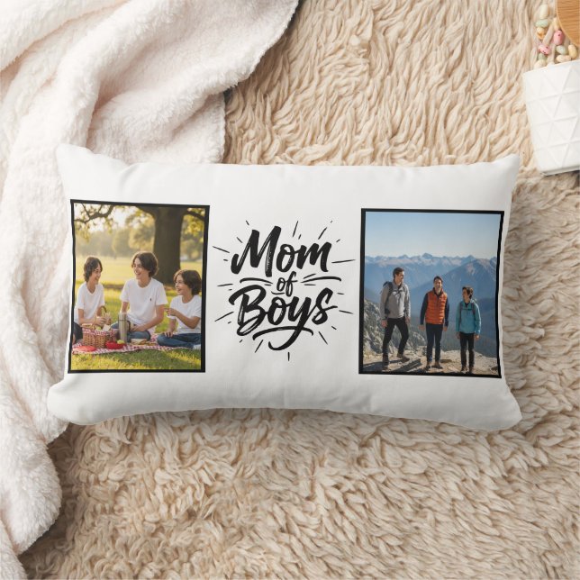 Coussin Rectangle Maman de garçons Script Brossé Double Photo Minima (Couverture)