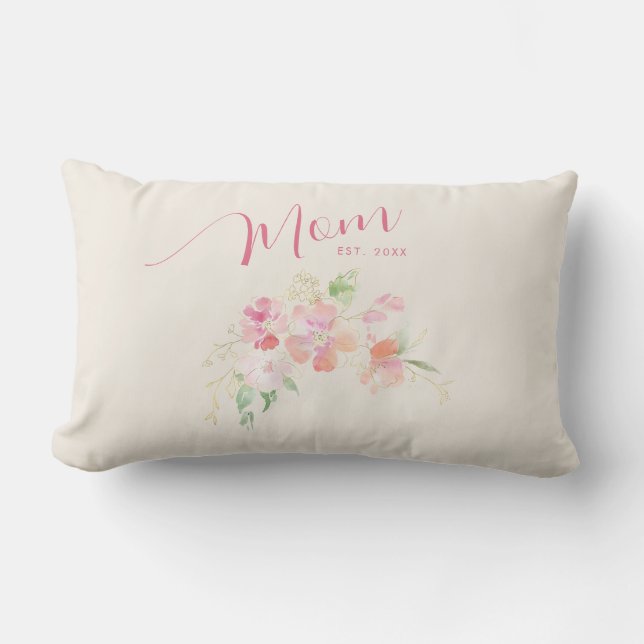 Coussin Rectangle Maman Etabli Rose Rose Aquarelle Floral Aquarelle  (Recto)