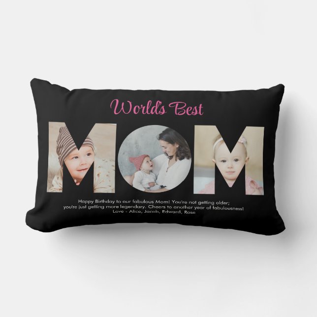 Coussin Rectangle Maman Photo Collage Couper Fête des mères Annivers (Recto)