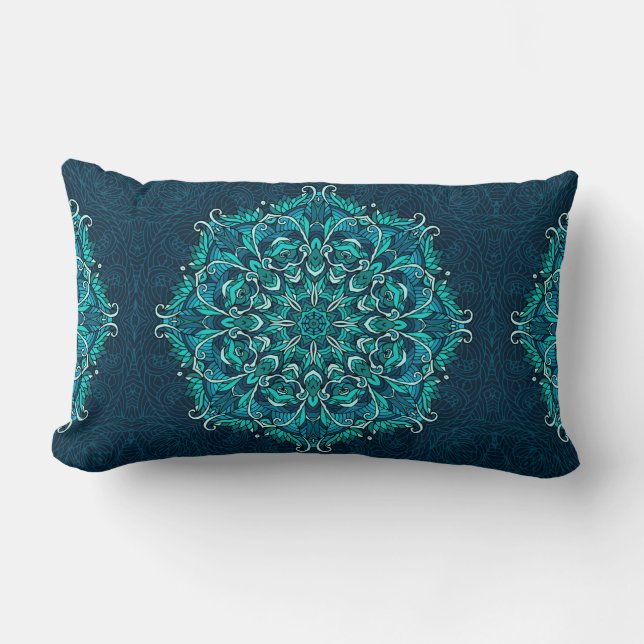 Coussin Rectangle Mandala ethnique bleue. Copie de montage (Recto)