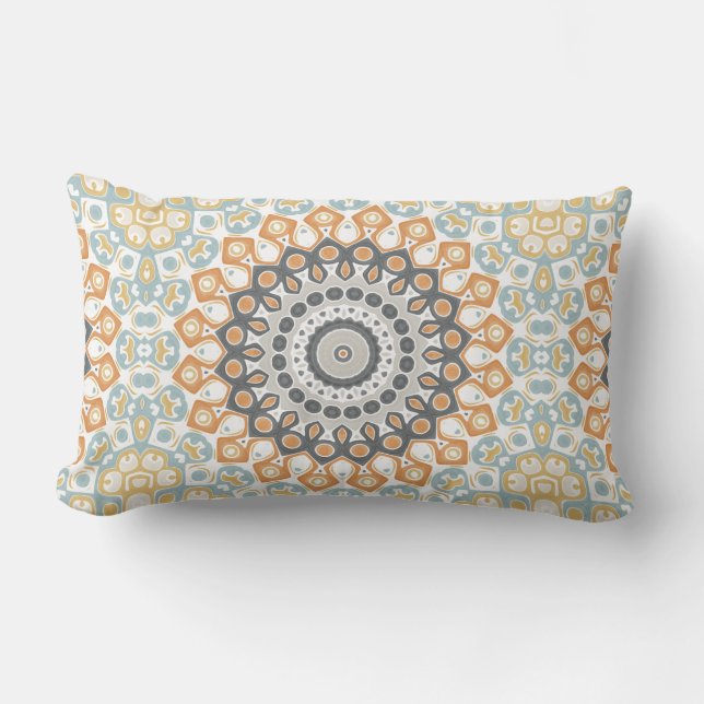Coussin Rectangle Mandala moderne en orange et bleu (Recto)