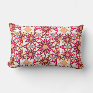Coussin Rectangle Mandala motif, corail, pêche, blanc et gris