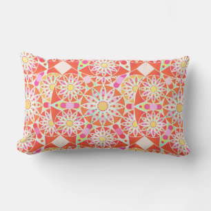 Coussin Rectangle Mandala motif, corail rouge, rose, or