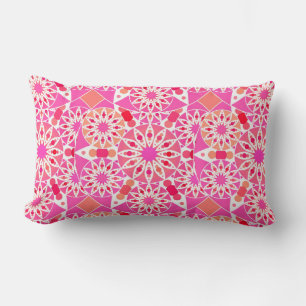 Coussin Rectangle Mandala motif, tons rose et corail