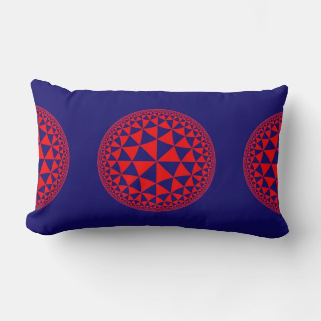 Coussin Rectangle Mandala rempli de triangles rouges et bleus (Recto)