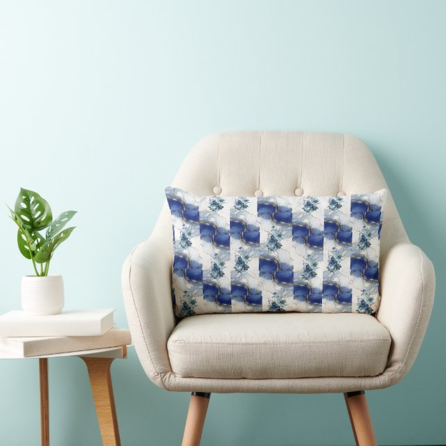 Coussin Rectangle Marbre Bleu élégant (Chaise)