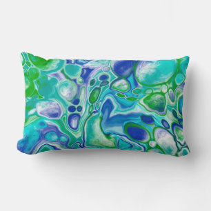 Coussin Rectangle Marbre bleu et vert Fluid Art Abstrait