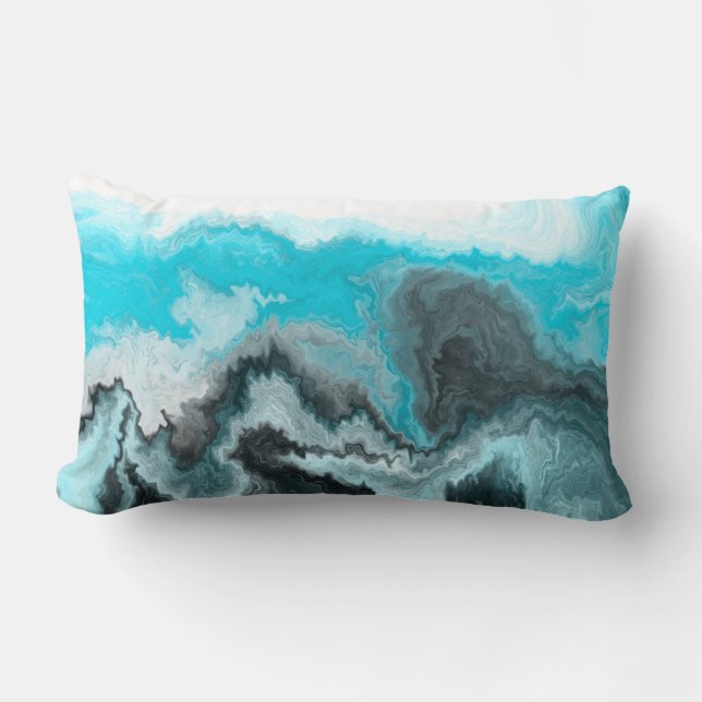 Coussin Rectangle Marbre bleu, noir et gris Fluid Art (Recto)