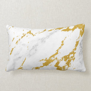 Coussin Rectangle Marbre élégant style6 - or et blanc