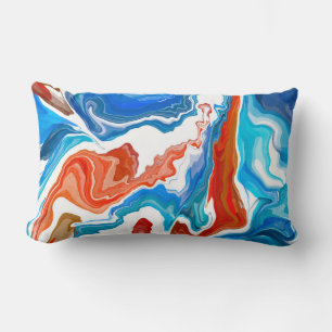 Coussin Rectangle Marbre rouge, blanc et bleu Art fluo
