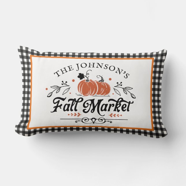 Coussin Rectangle Marché d'automne Patch de citrouilles | Ferme (Recto)