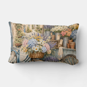 Coussin Rectangle Marché de fleurs Bloomcore avec bicyclette
