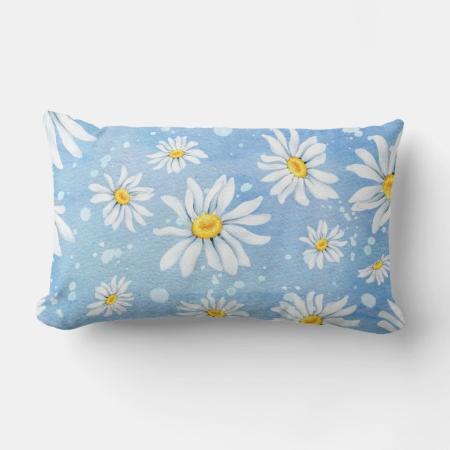 Coussin Rectangle marguerite d'été blanche sur bleu (Recto)