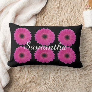 Coussin Rectangle Marguerites Rose Clair sur Fond Personnalisé Noir