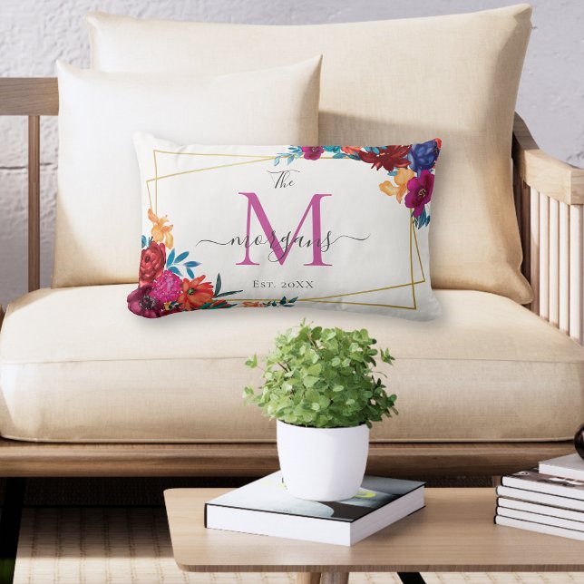 Coussin Rectangle Mariage à monogramme floral moderne (Créateur téléchargé)