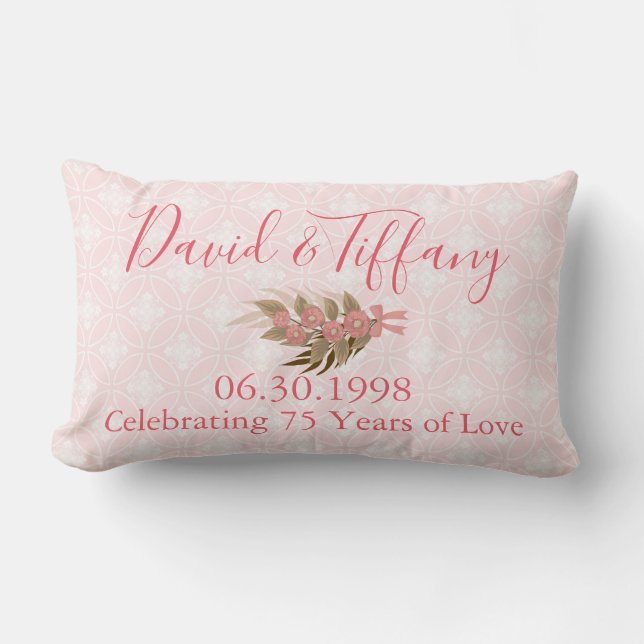 Coussin Rectangle Mariage Anniversaire 75 Année Rose (Recto)