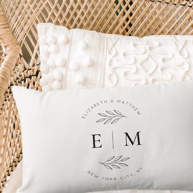 Coussin Rectangle Mariage Élégant Chic Moderne Simple Chic Monogramm (Créateur téléchargé)