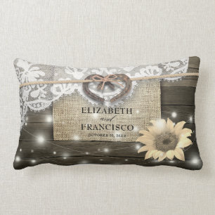 Coussin Rectangle Mariage Fer à Cheval Cœur Dentelle Tournesol Bois