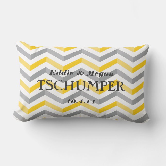 Coussin Rectangle Mariage jaune et gris de Chevron (Recto)