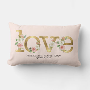 Coussin Rectangle Mariage personnalisé Noms Aquarelle Florale