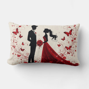 Coussin Rectangle Mariage Rouge Romantique Silhouette de la Mariée e