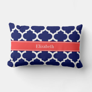 Coussin Rectangle Marine Blue Whats Marocain #5 Coral Nom Rouge Mono