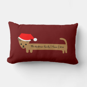 Coussin Rectangle Maroon Père Noël Dachshund Famille Noël personnali