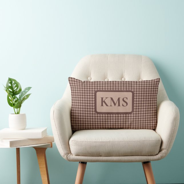 Coussin Rectangle Marron Élégant Houndstooth Monogramme Classique Pr (Chaise)