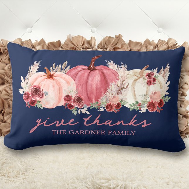 Coussin Rectangle Marsala Burgundy Navy Fall Boho Citrouilles Nom (Marsala Burgundy Navy Fall Boho Pumpkins Name Lumbar Pillow)
