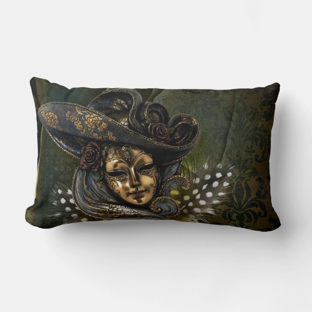 Coussin Rectangle Masque de Carnaval - Golden Masquerade Jeu d'oreil (Recto)